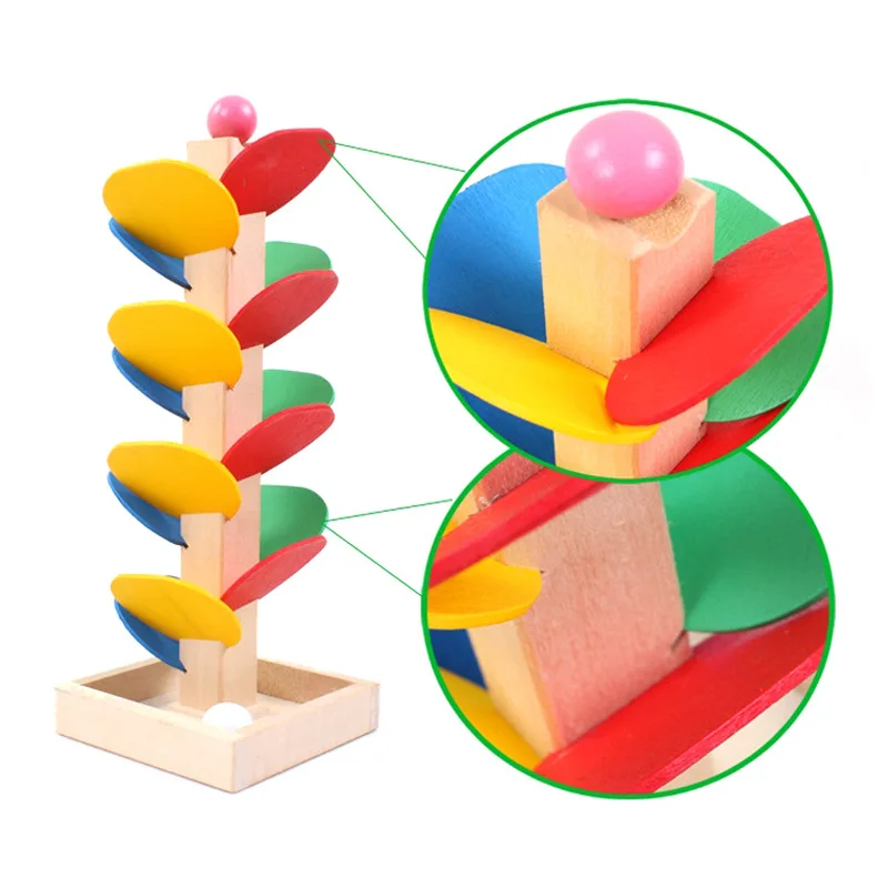 Colorful Leaves Assemble Building Blocks Kids Wooden Game Toys DIY Tree Marble Ball Run Track Blocks Learning Educational Toy