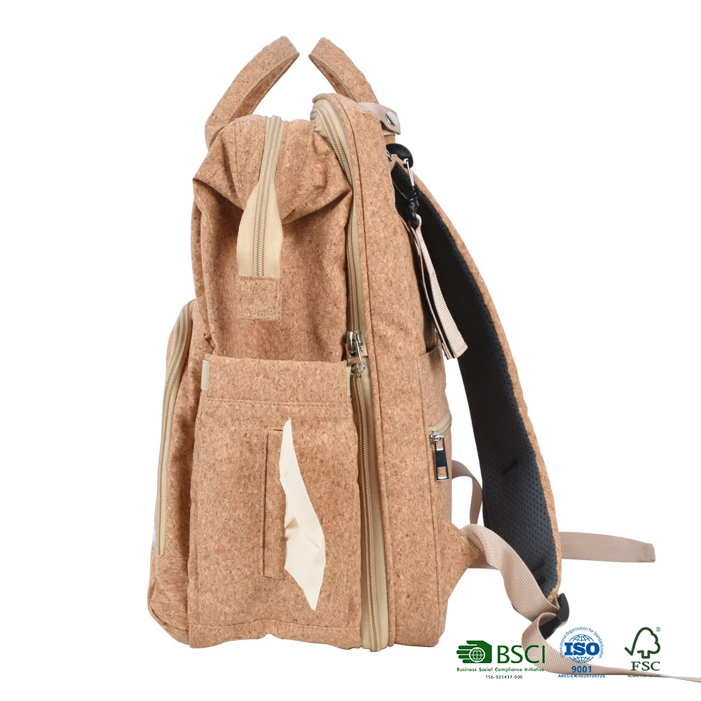 100% Natural Cork Diaper Bag Backpack,Baby Nappy Changing Bags Multifunction Waterproof Travel Back Pack Baby Bed