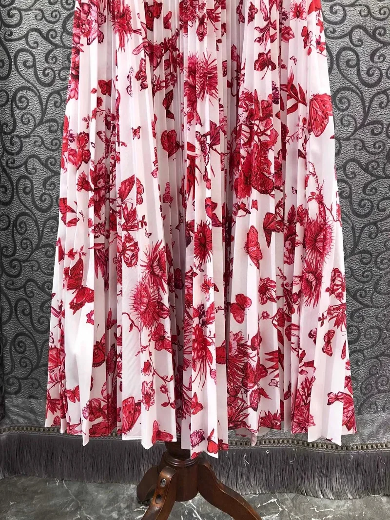 Top Quality New Long Skirt 2024 Spring Fashion Women Colorful Floral Prints High Waist Long Maxi Skirt Lady Cotton Pleated Skirt