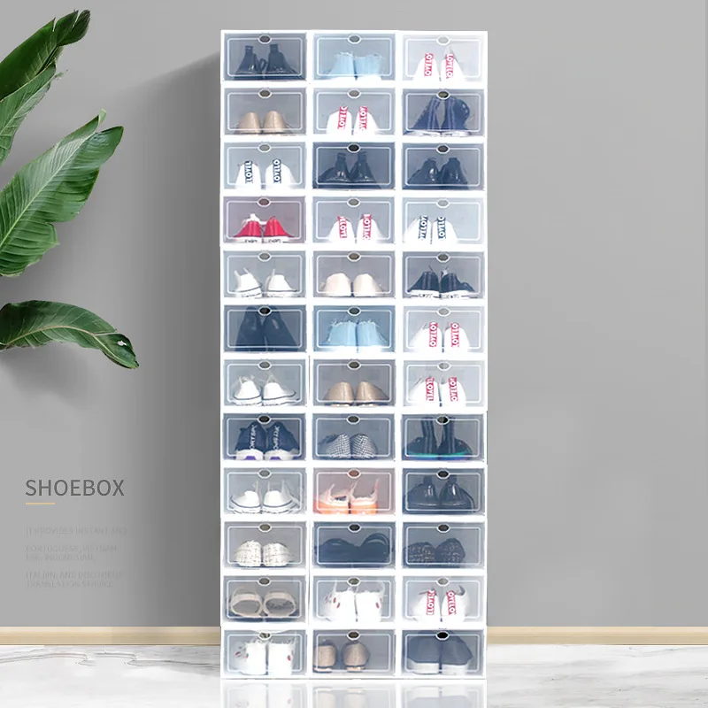 Wholesale Clear Plastic Larger Front Drop Flip Open Stackable Foldable Transparent Sneaker Organizer Shoe Boxes Storage