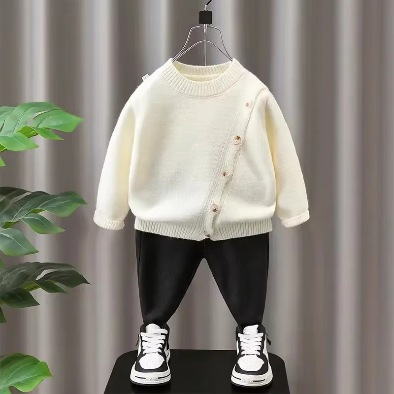 Customized Cotton Coarse Knit children sweater winter warm Clothes Solid color crew neck Jumper Sweater Kids Pullover Sweater