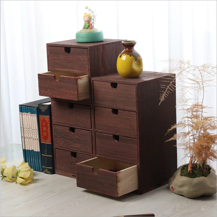 Solid wood multilayer storage boxes household desktop drawer type cabinets burning cosmetics jewelry box