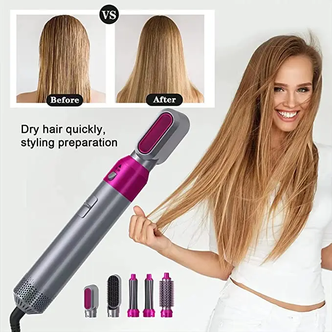 5 In 1 Hot Air Comb Brush Detachable Dry and Wet Hair Straightener Automatic Hair Suction Curler Styler Hair Dryer