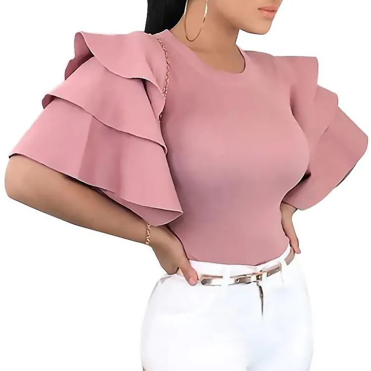 
Spring new female clothes plus size elegant shirt clothing gorgeous half sleeve shirts O-neck blouses ladies causal women tops 