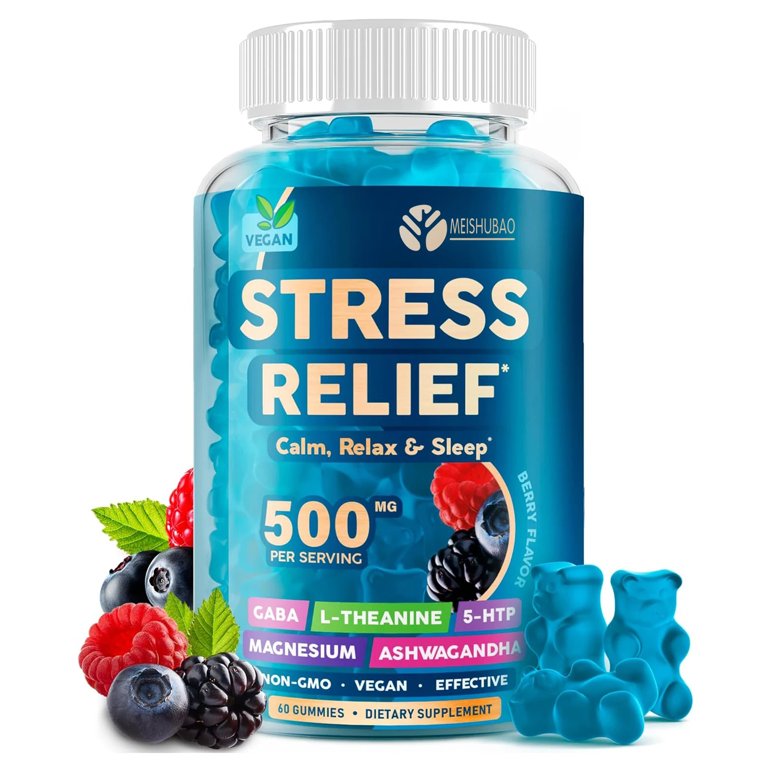 Best Customized supplemet with magnesium ashwagandha L- theanine vegan NON-GMO stress relief gummie stress relief gummies