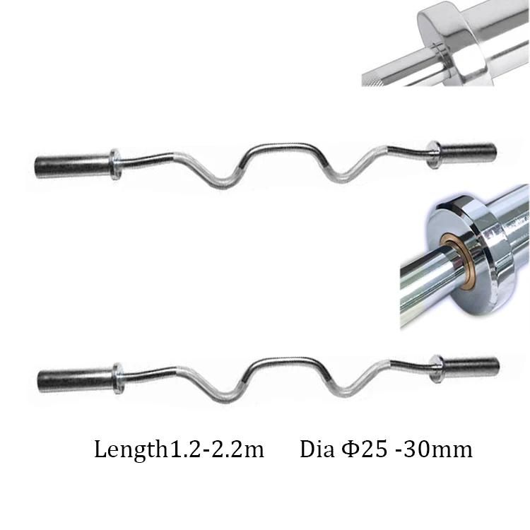 Wholesale stock High quality gym chrome olymp barbell bar ez curl barbell bar weight lifting curved barbell bar