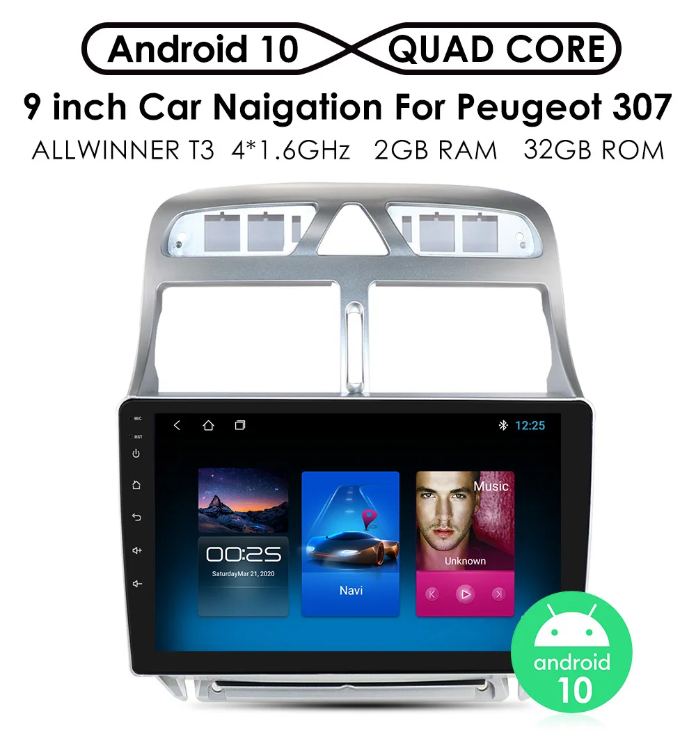 9 inch Car Radio For Peugeot 307 2002-2013 Android 10 Car DVD GPS Navigation Multimedia Player Stereo Video Autoradio