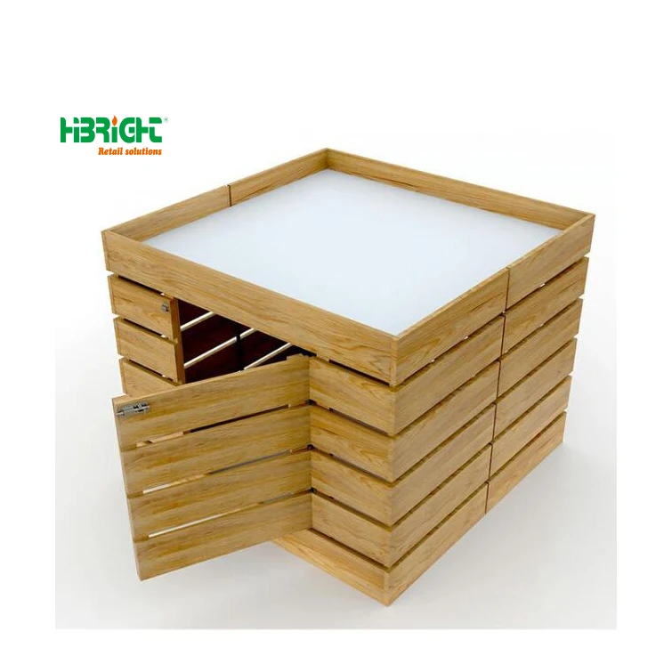 Fresh Design Foldable Wooden Display Shelf Crate with Large Capacity for Vegetables and Fruits