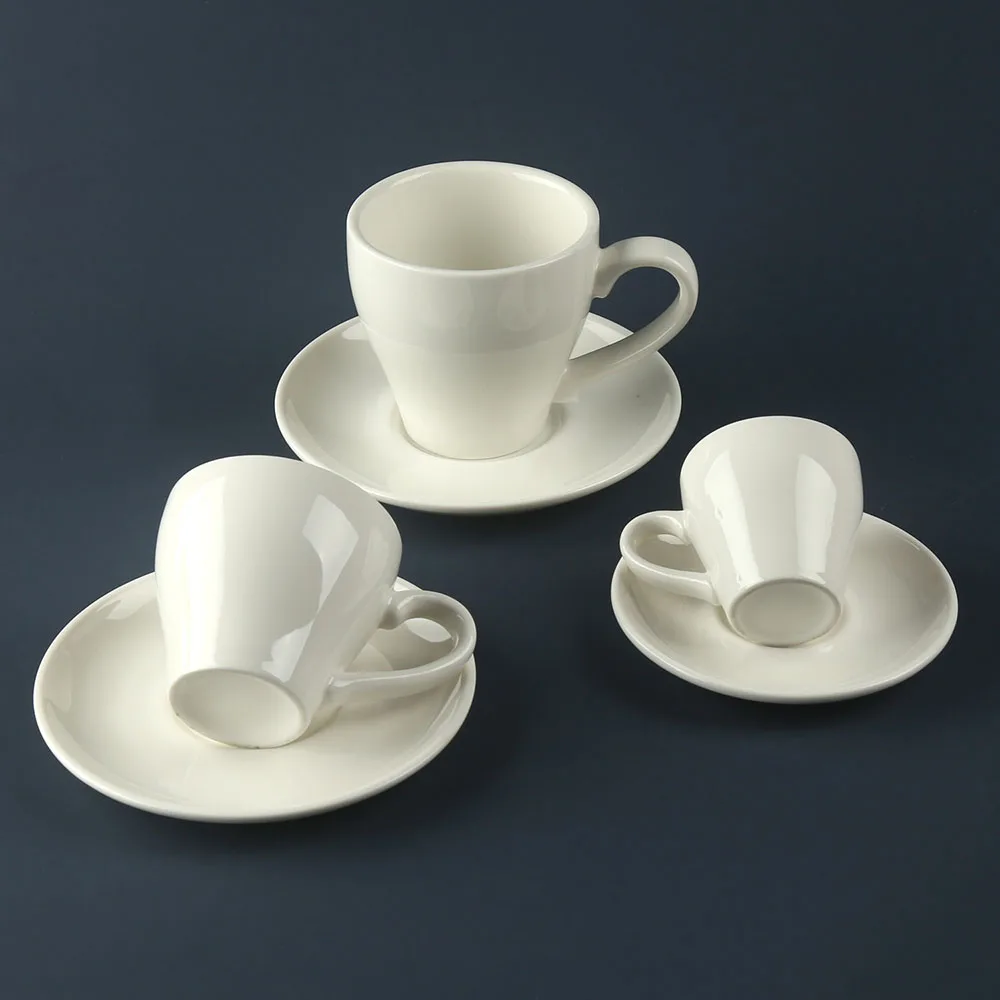 80ml, 180ml, 300ml White Color Glazed Ceramic Porcelain Coffee Tea Cups and Saucers Sets