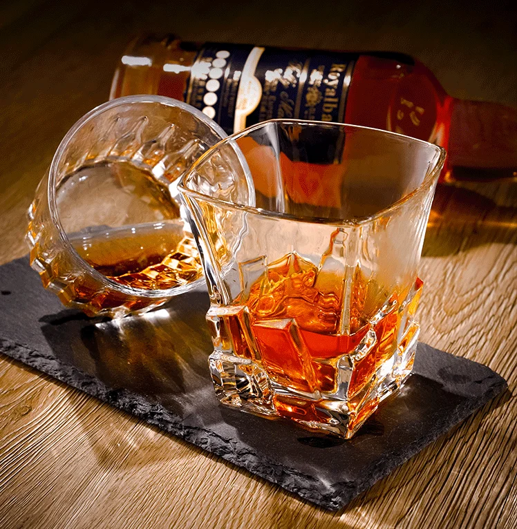 Custom logo crystal square base whiskey glass Scotch Cups Wine Cup Home Bar Drinkware
