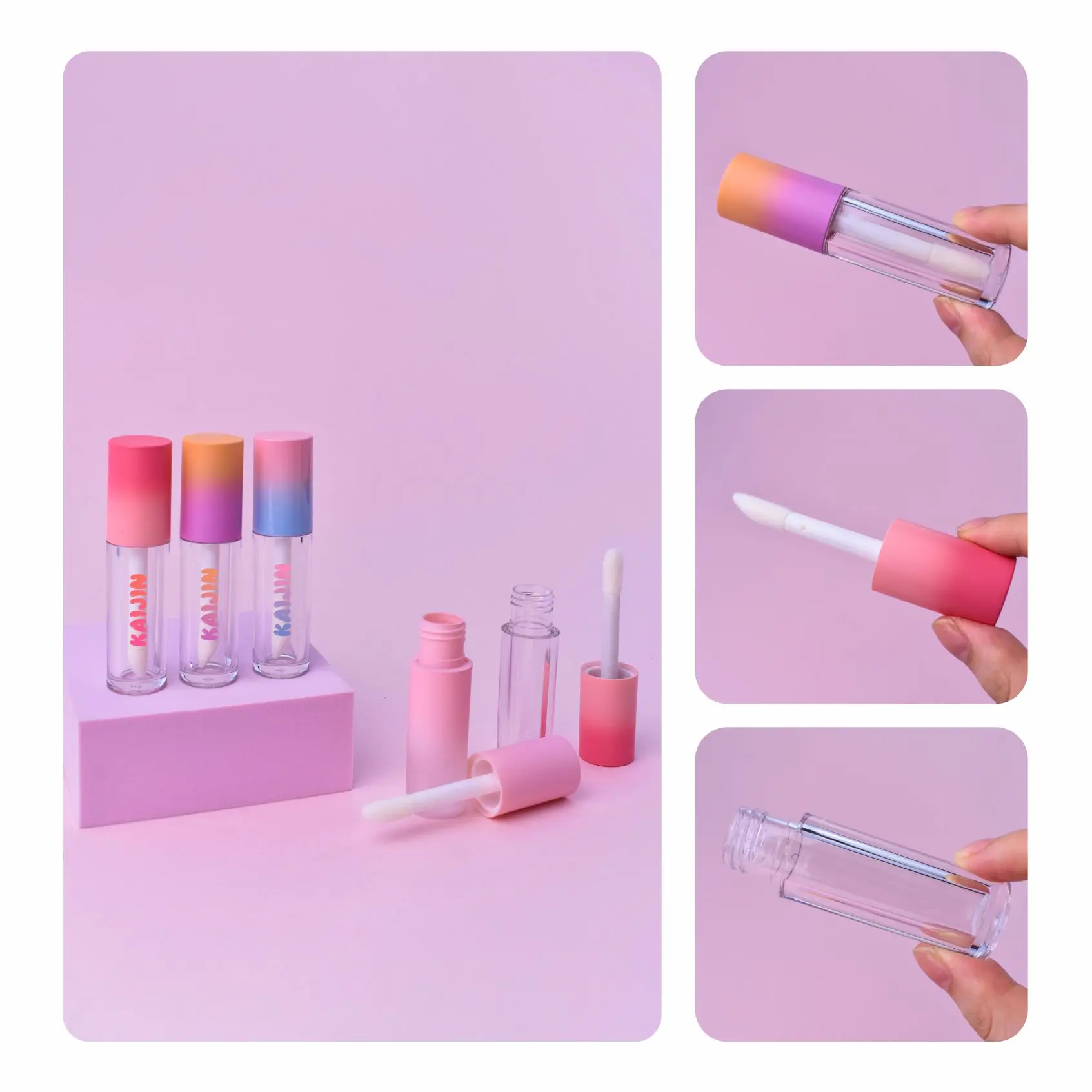 Hot Selling 5ml Lip Gloss Tube Custom Logo Empty Lip Oil Packaging with Big Brush Wand Mix Color Lid Private Label Made Plastic