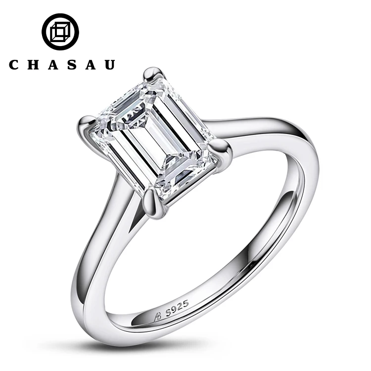 Factory Price 2.5 Carat CZ cubic Zircon Ring 925 Sterling Silver Emerald Solitaire Created White Sapphire Engagement Ring