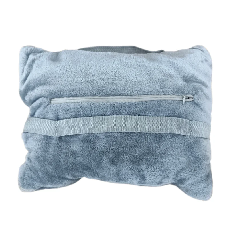 Personalized portable travel blanket 2 in 1 flannel fleece airplane throw blankets pillow case with hand luggage belt