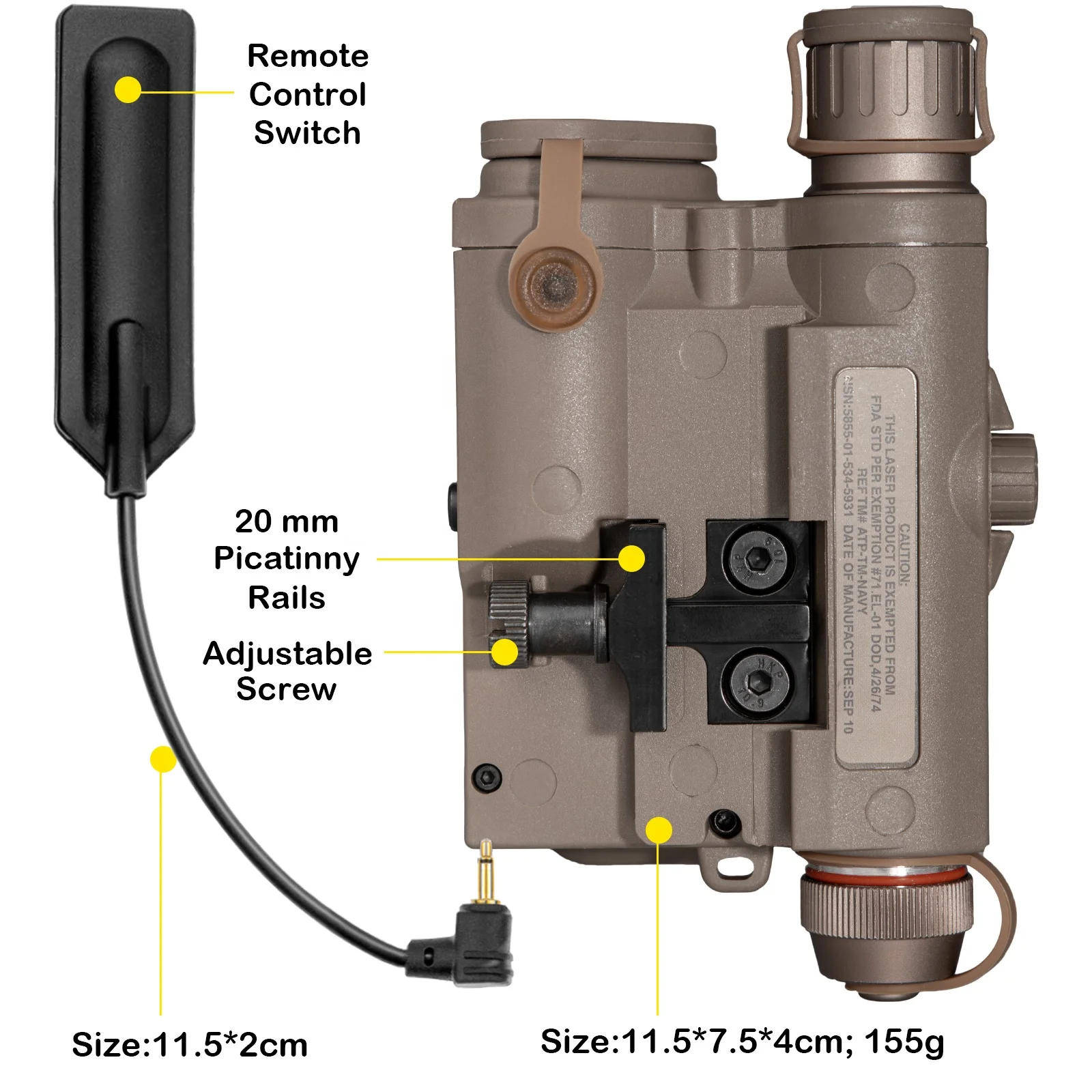 Actionunion Tactical Multi-function LA5 PEQ 15 Laser Light Battery Box case with Green LED light