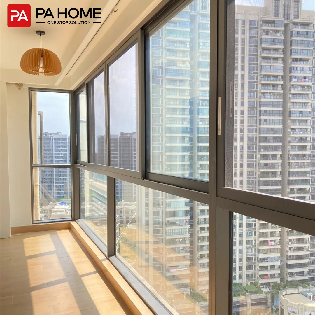 PA Foshan стильные Алюминиевые Двойные Стеклянные балконные плавно раздвижные окна