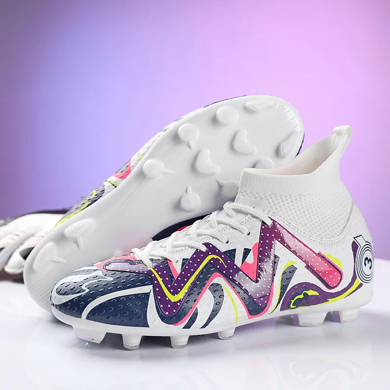 High Cut FG/TF Football Shoes for Adult Student Football Matches Wholesale Inventory of Male and Female PU Men Rubber Mesh Q6007