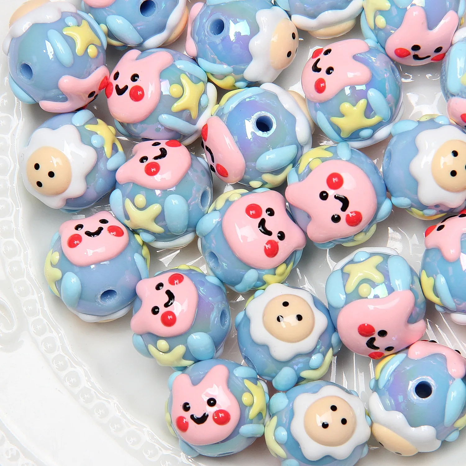 16 mm Cream  DIY Bracelet Hand Painted Acrylic Plastic & Lucite Beads Loose Beads Acrylic hand drawn beads