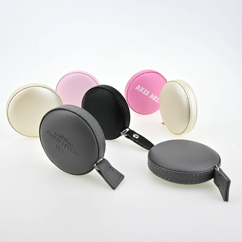 Mini gift for promotion pocket measuring tape with keychain custom logo leather measuring tape