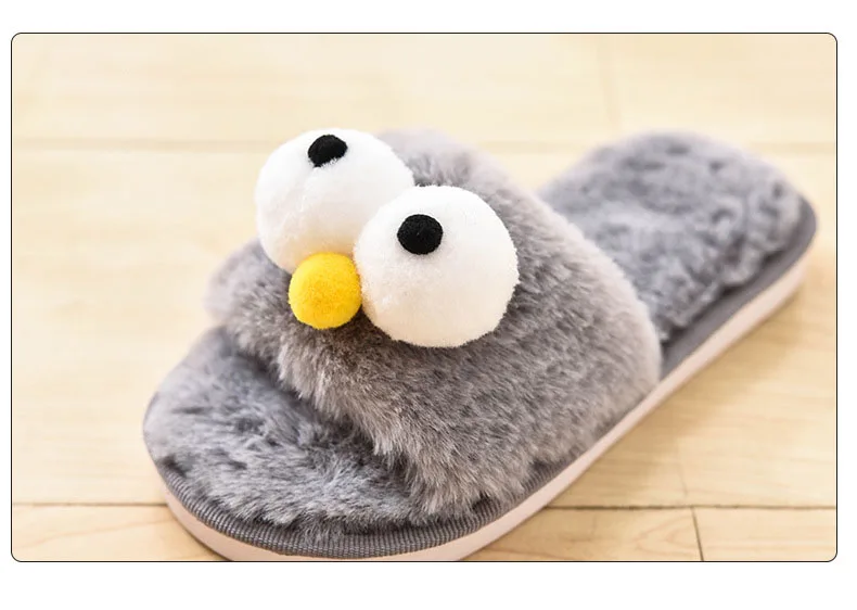 Теплые детские тапочки с забавными большими глазами, зимняя пушистая мягкая детская обувь