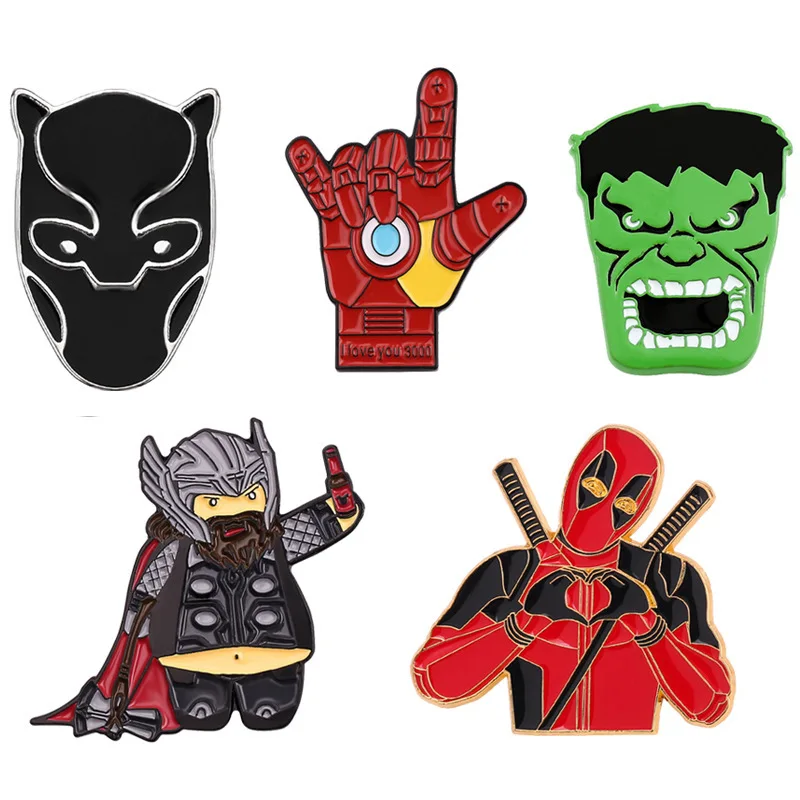 Metal Crafts Accessory Cartoon Anime Cool Marvel Iron Man Hulk Deadpool Luminous Brooch Decoration Cloth Pins Badges Ornaments