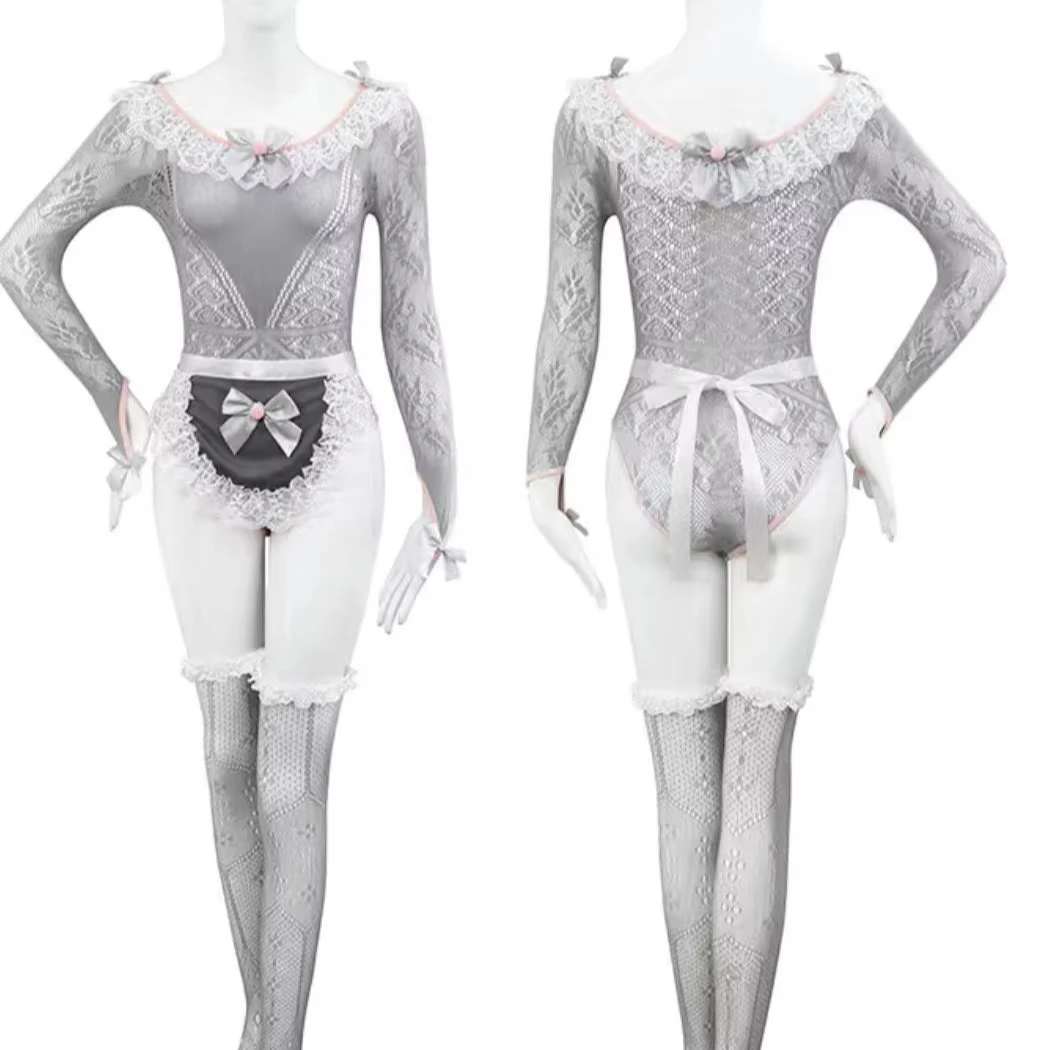 Cute Student Jumpsuit Fun Sexy Maid Outfit with Temptation Apron Passion Tease Underwear from Perspective Maid Uniform