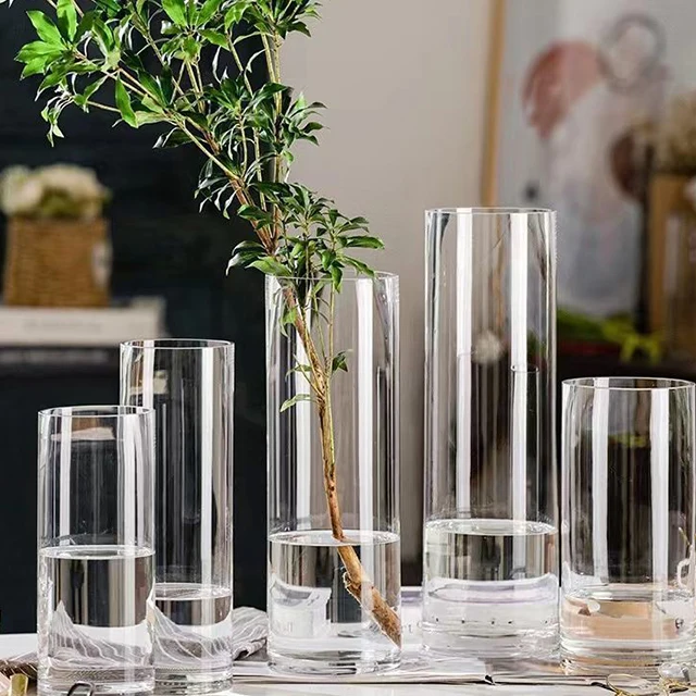 Vase Transparent Cylinder Tall Glass European Simple Cylinder Large Big Clear Floor Flower for Wedding Modern Glass of Plants