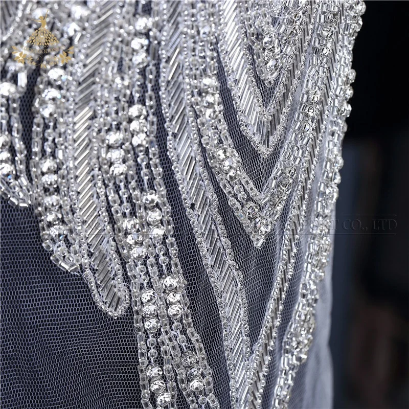 DRA-168 Fashion luxury silver embellishments crystal rhinestone bodice patches designs for clothes