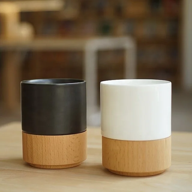 
Porcelain coffee cup bamboo bottom bamboo tube cup 