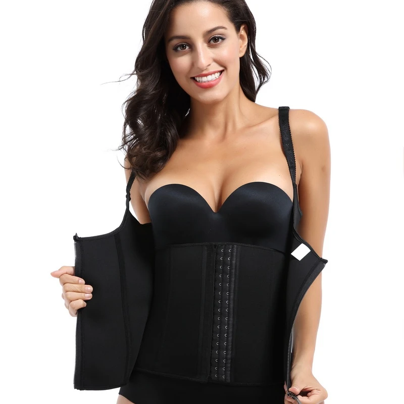 Waist Trainer Corset Women Body Shaper Girdles Waist Trimmer Vest Latex Neoprene Waist Cincher Firm Control Level Black, Skin