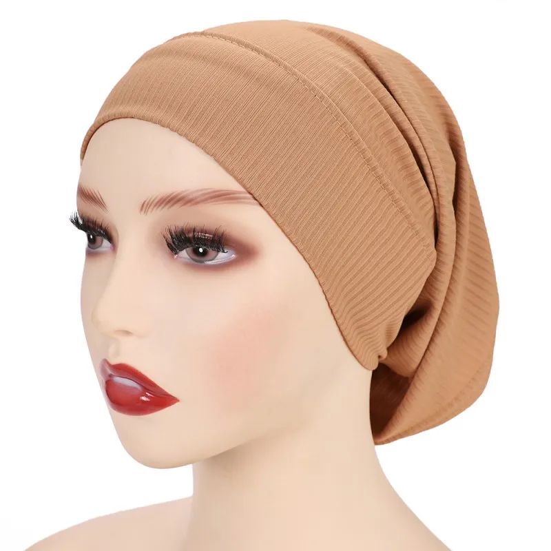 Wholesale Ribbed Jersey Tube Underscarf Cap Monochrome Color Muslim Inner Cap Soft Elastic Matching Hijab Undercaps
