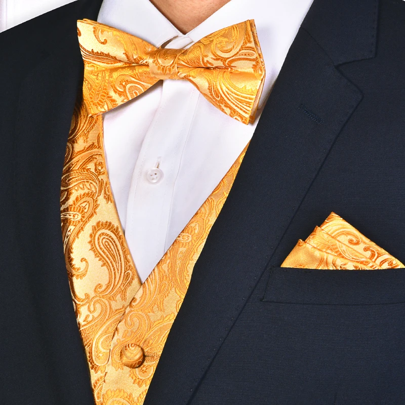 Support Custom Design Paisley Designer Waistcoats Polyester Wedding Suits Vest for Men