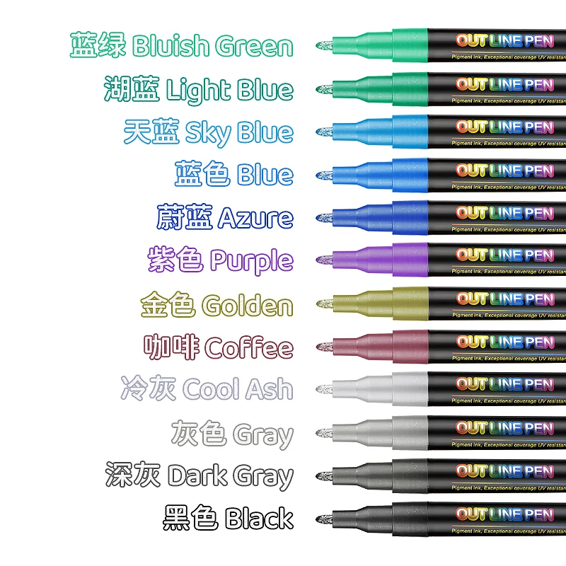 12 Color Double Line Outline Art Pen Marker Pen DIY Graffiti Outline Marker Pen Highlighter Scrapbook Bullet Diary Poster Card