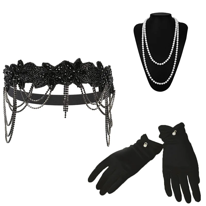 1920s Hemming Headband Great Gatsby Headgear Roaring Bridal Wedding Rhinestone Stretch Hair Accessories Headband Set Headwear