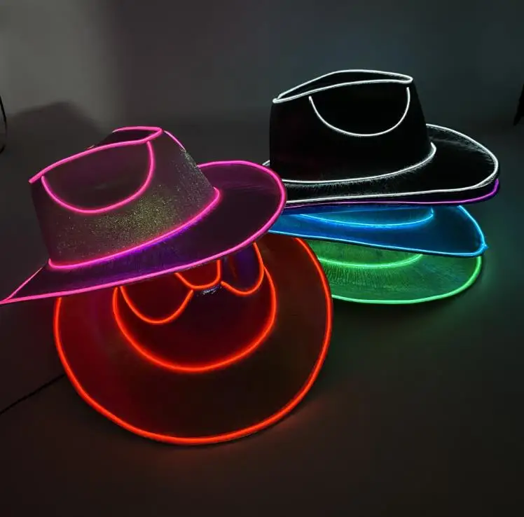 Colorful Holographic LED Light up Space Cowboy Hat Halloween Christmas Party Bar Cosplay Costume Adult Cowgirl Hats