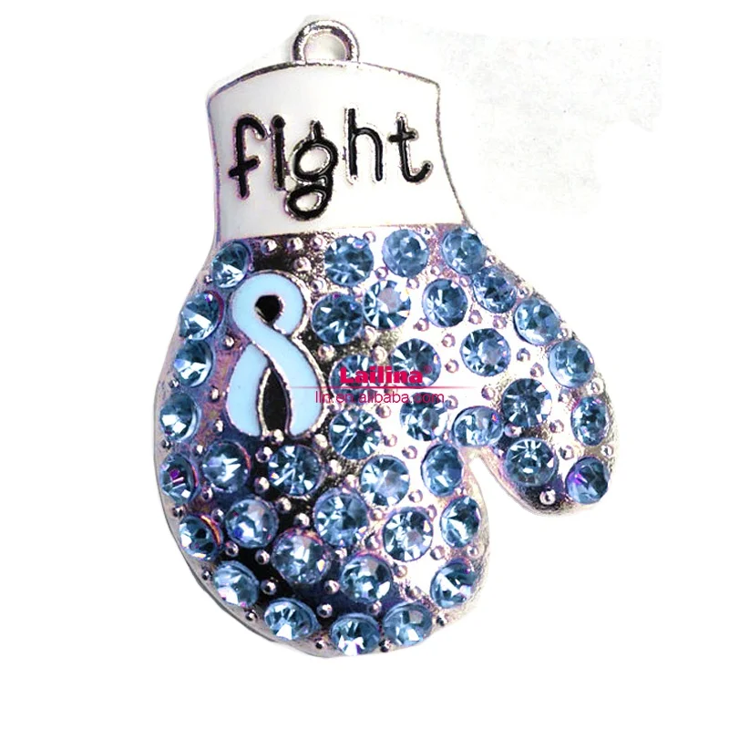 Wholesale Blue Ribbon Fighting Boxing No Necklace Breast Cancer Awareness Pendant Charms