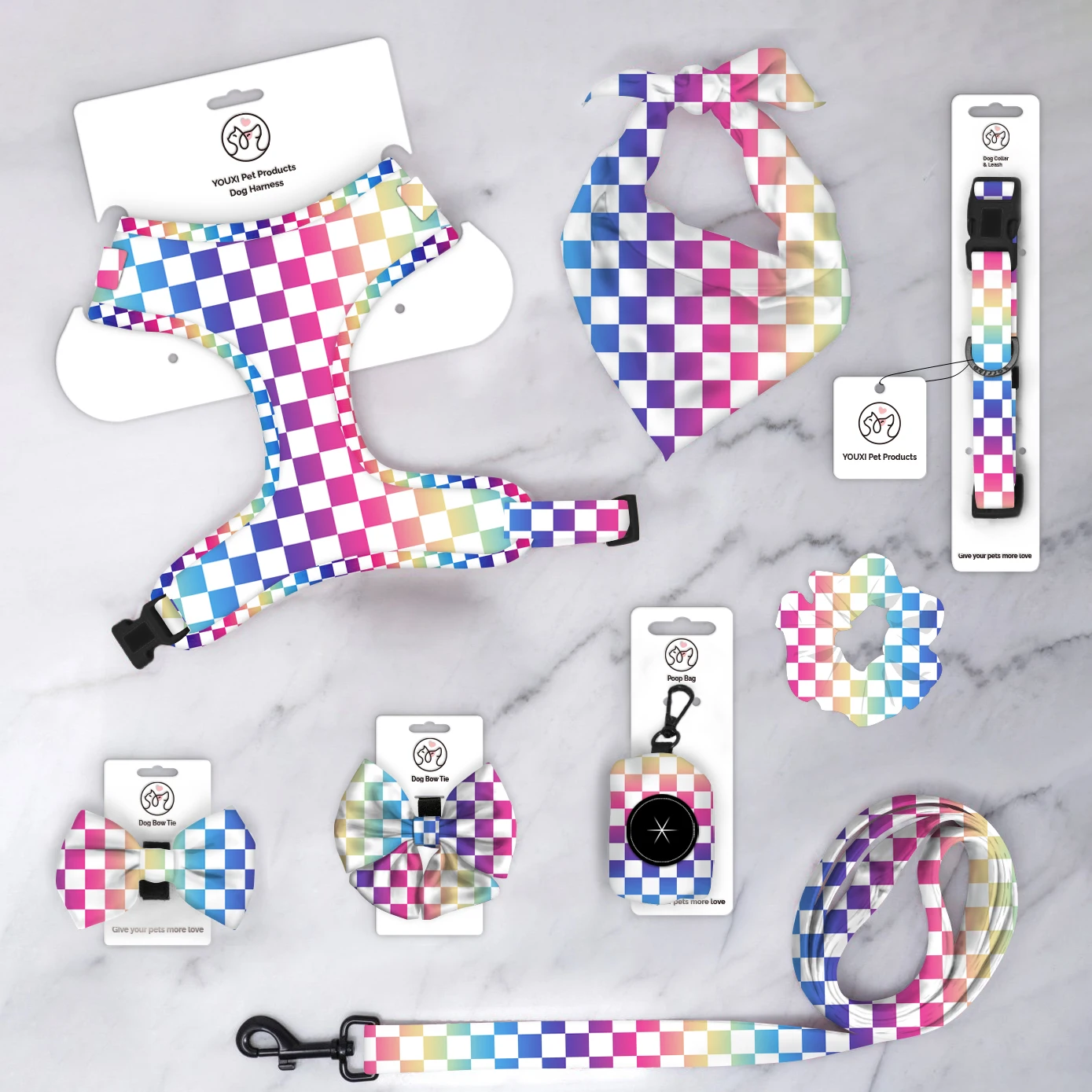 Adorable woof paws design printed dog harness set petshop puppy lovely dog leash and poop bag holder wholesale