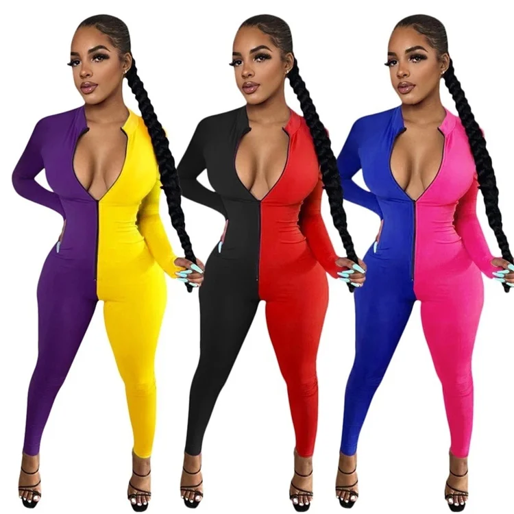 
2021 NEW Women Jumpsuits And rompers Plus Size Playsuit Jumpsuit For Fat Women Fall Winter Patchwork Ribbed Knit Jumpsuit Women 