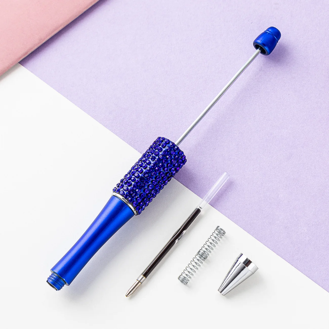 DIY Rhinestone Plastic Beadable Pen Refills Black Ink Smooth Writing Pen Refills Beaded Ballpoint Pen for DIY PPL Gift