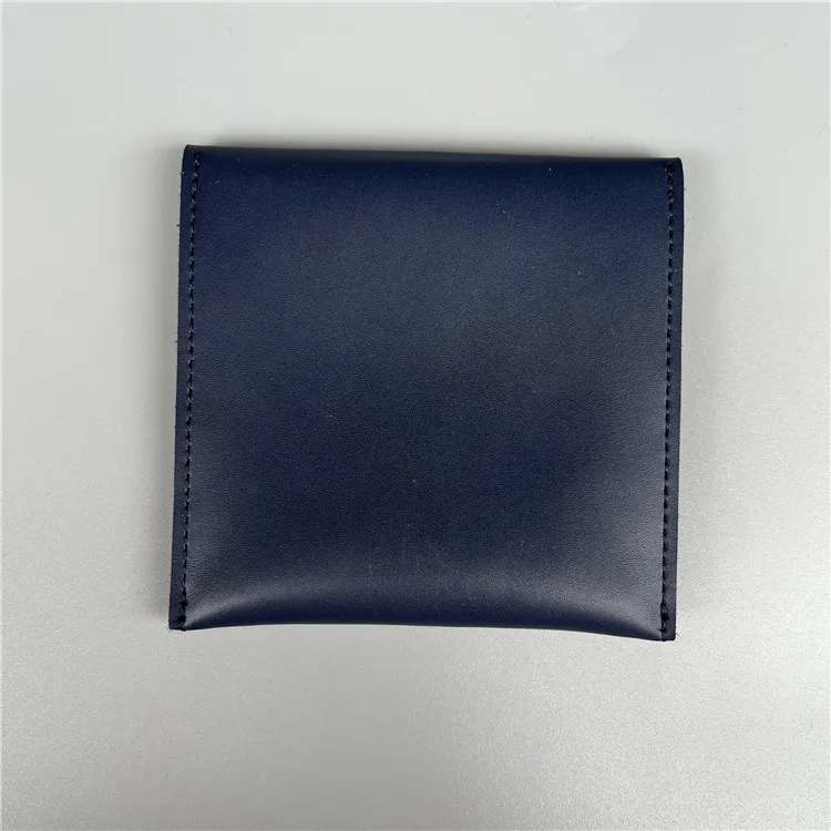 custom snap press button covered envelope shape luxury Engraved hot heat pressure sunk logo small leather purse pouch bag