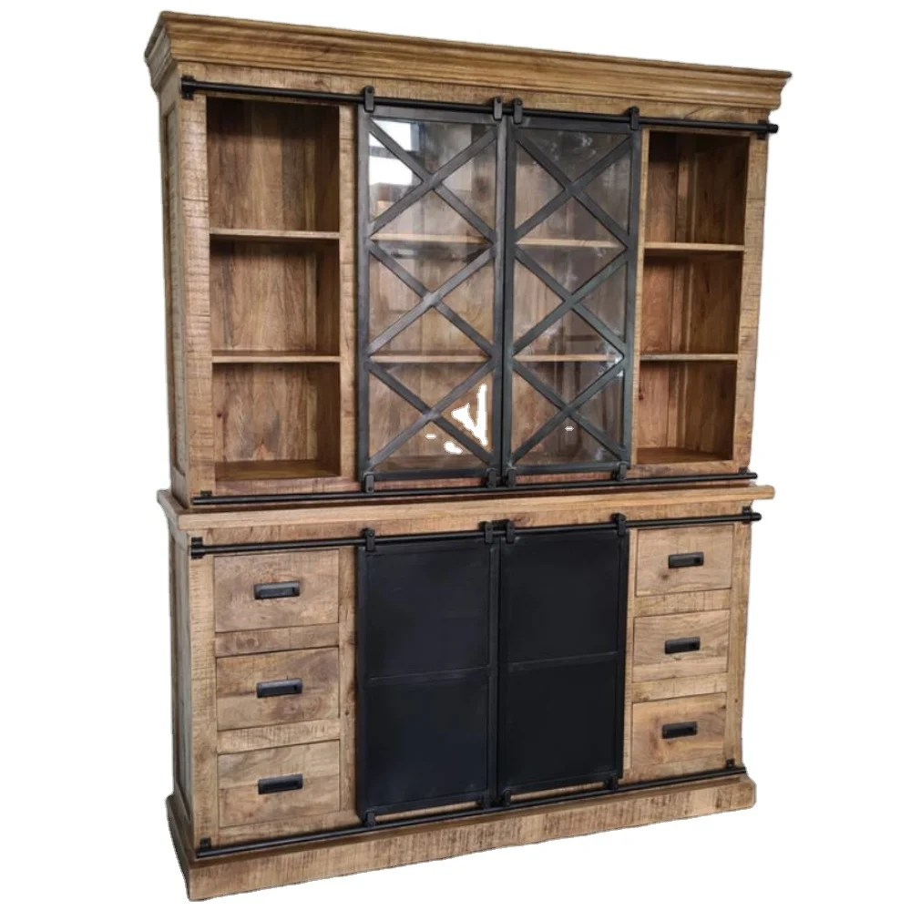 Industrial Style Solid Wood Wardrobes with Metal Frame Simple Living Room and Bedroom Furniture for Home and Hall