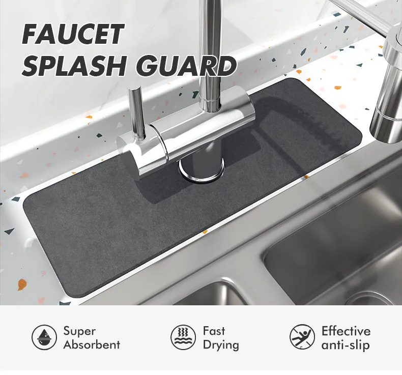 Custom  Faucet Absorbent Mat Dish Drying Mat Behind Faucet Sink Splash Guard Pad Faucet Drip Catcher