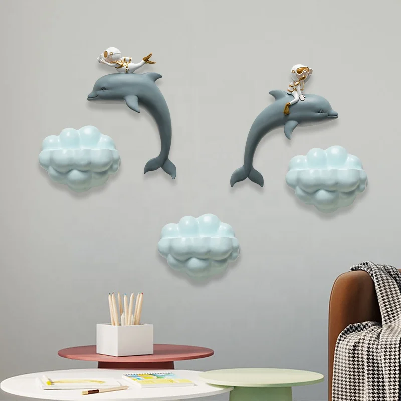 Cartoon Marine life resin sculptures wall decoration for livingroom Children room