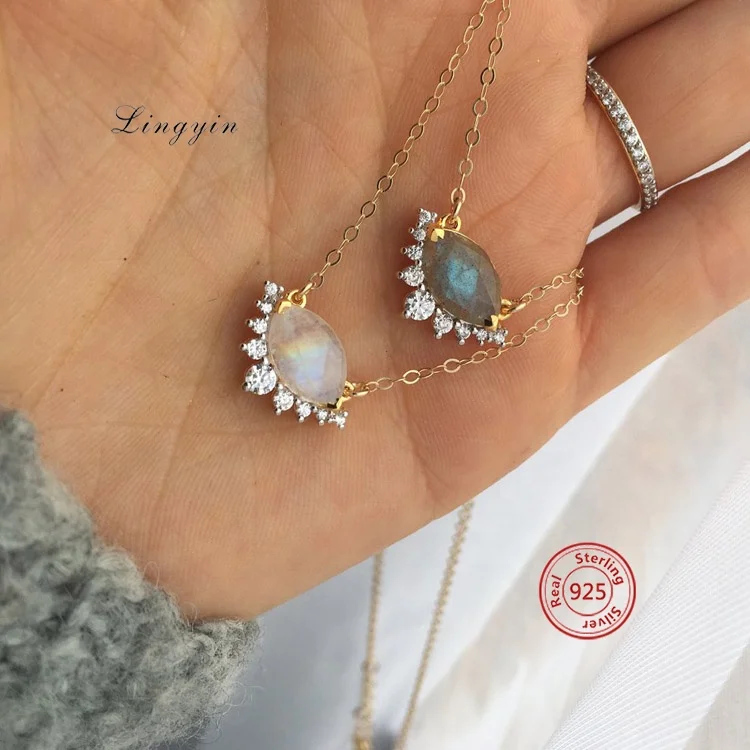 Womens gemstone 925 sterling silver moonstone necklaces for women new arrival 2023