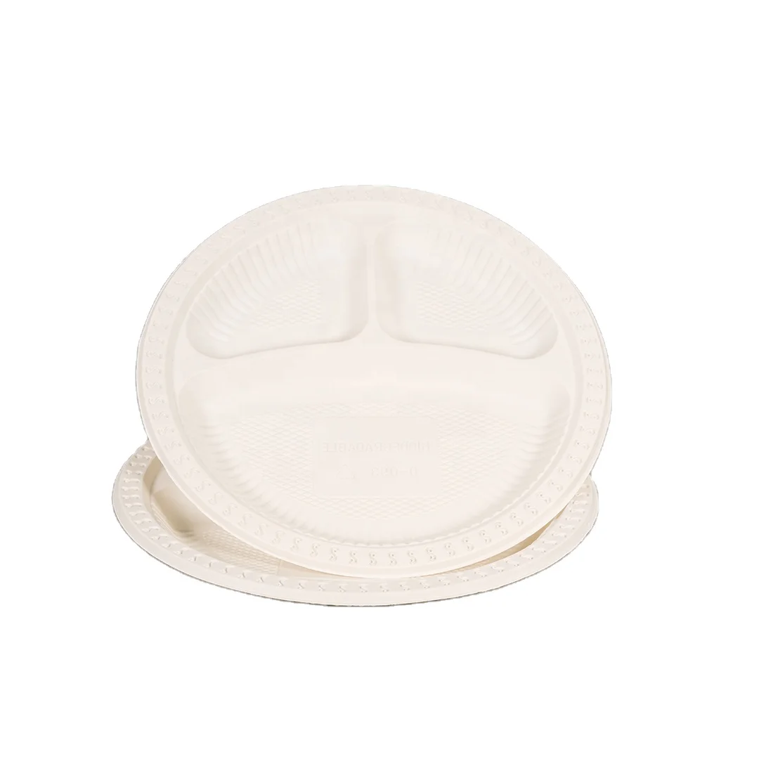 disposable party plastic divided plates 10 inches cornstarch plate 3 compartments for food serving