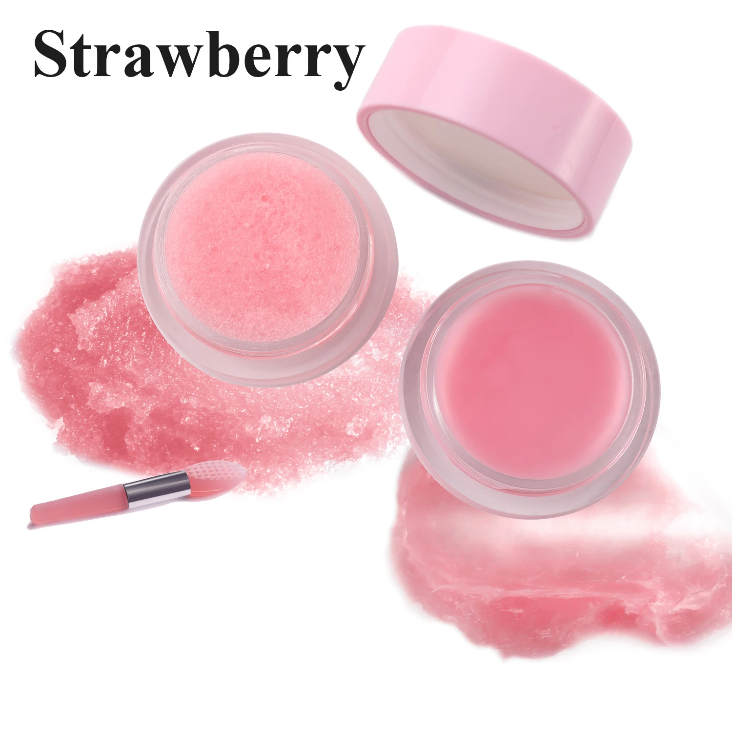Custom pink edible 2 in 1 lip scrub and balm set double container lip sugar scrub and balm private label sugar lip scrub