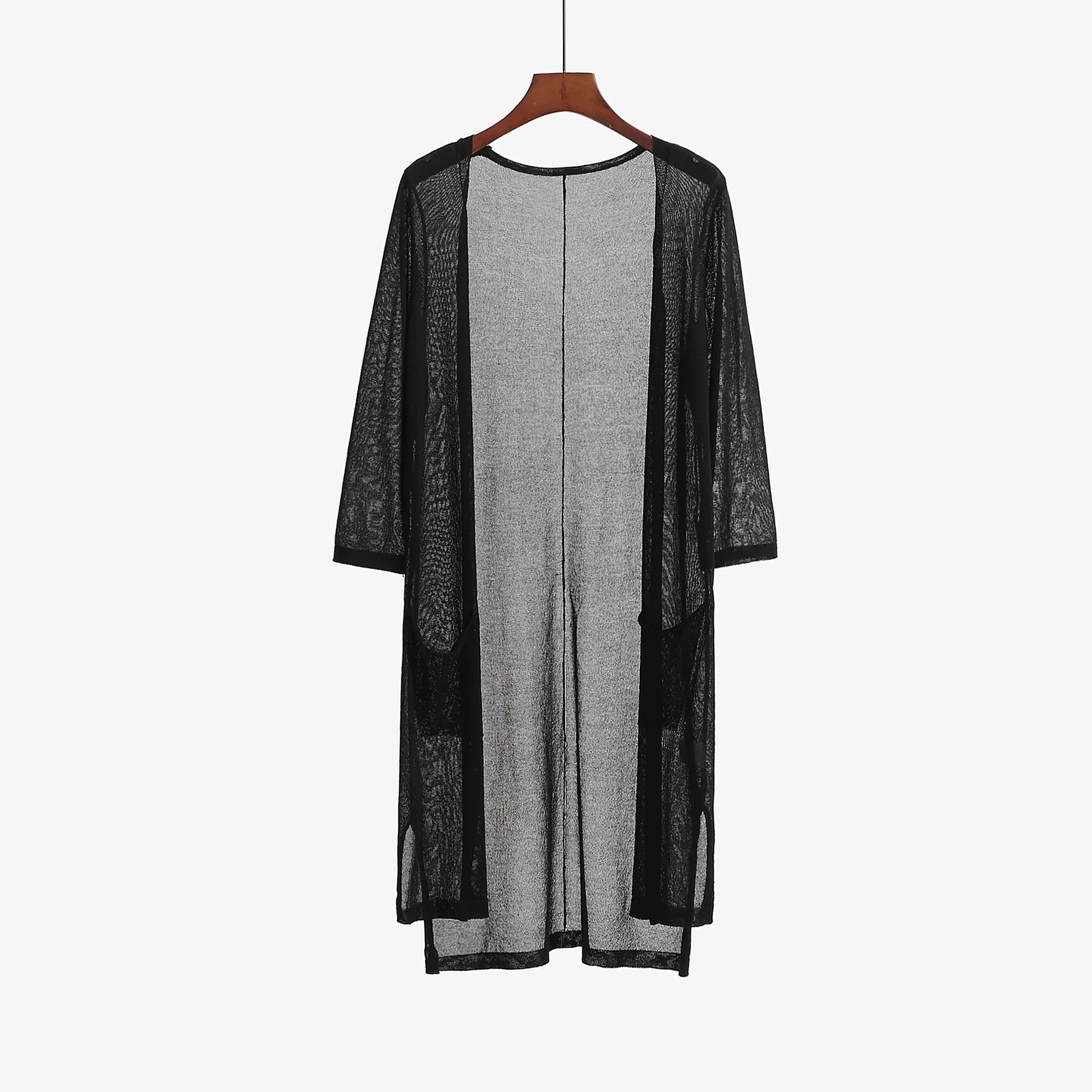 
2020 High Quality Vintage Mature Women Lace Long Open Cardigan With Pockets 