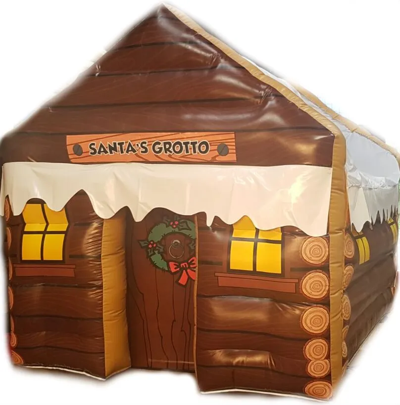 Brown 10ft X 12ft All Purpose Interchangeable Log Cabin Grotto with Blower and Door Commercial Inflatable Ski Hut for Winter