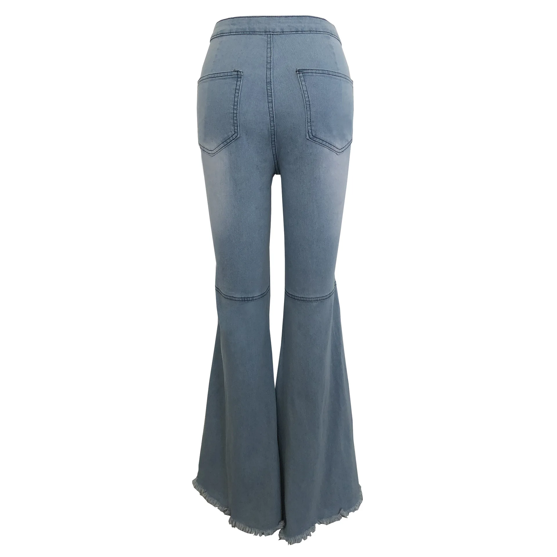 2021 New Arrival Bell Bottom Jeans High Waist Button Closure Women Flare Pants Light Blue Jeans
