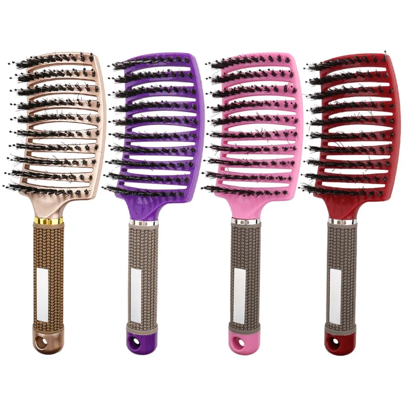 Luxury Fashion Curly Ventilated Boar Bristle Hair Brush Scalp Massage Detangling Plastic Comb for Wet and Dry Home or Salon Use