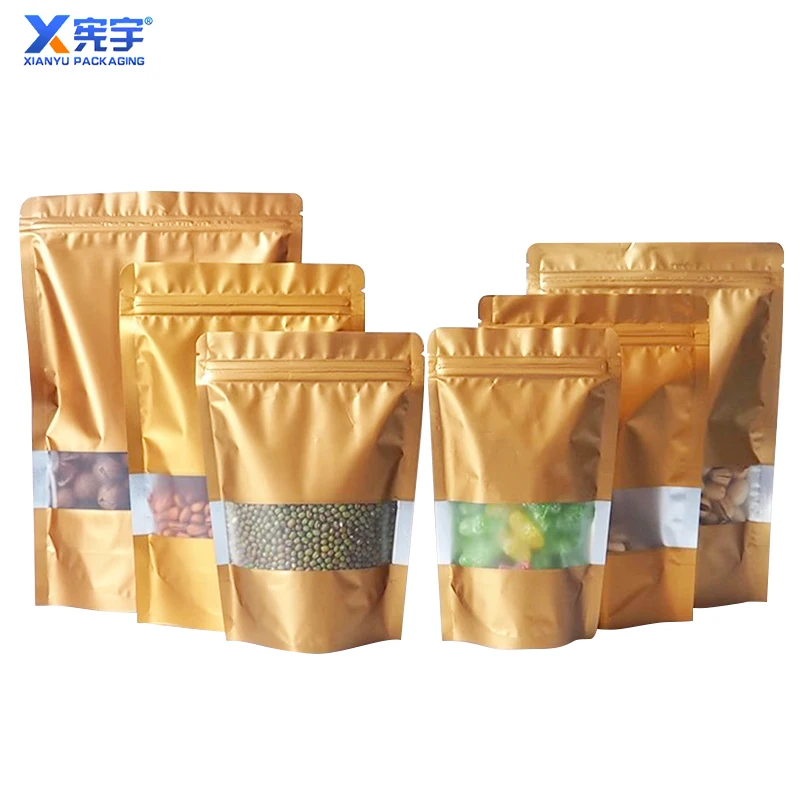 Customized Logo Color Moisture-Proof Stand Up Zipper Aluminum Foil Bag With Frosted Front Window For Food Packaging And Storage
